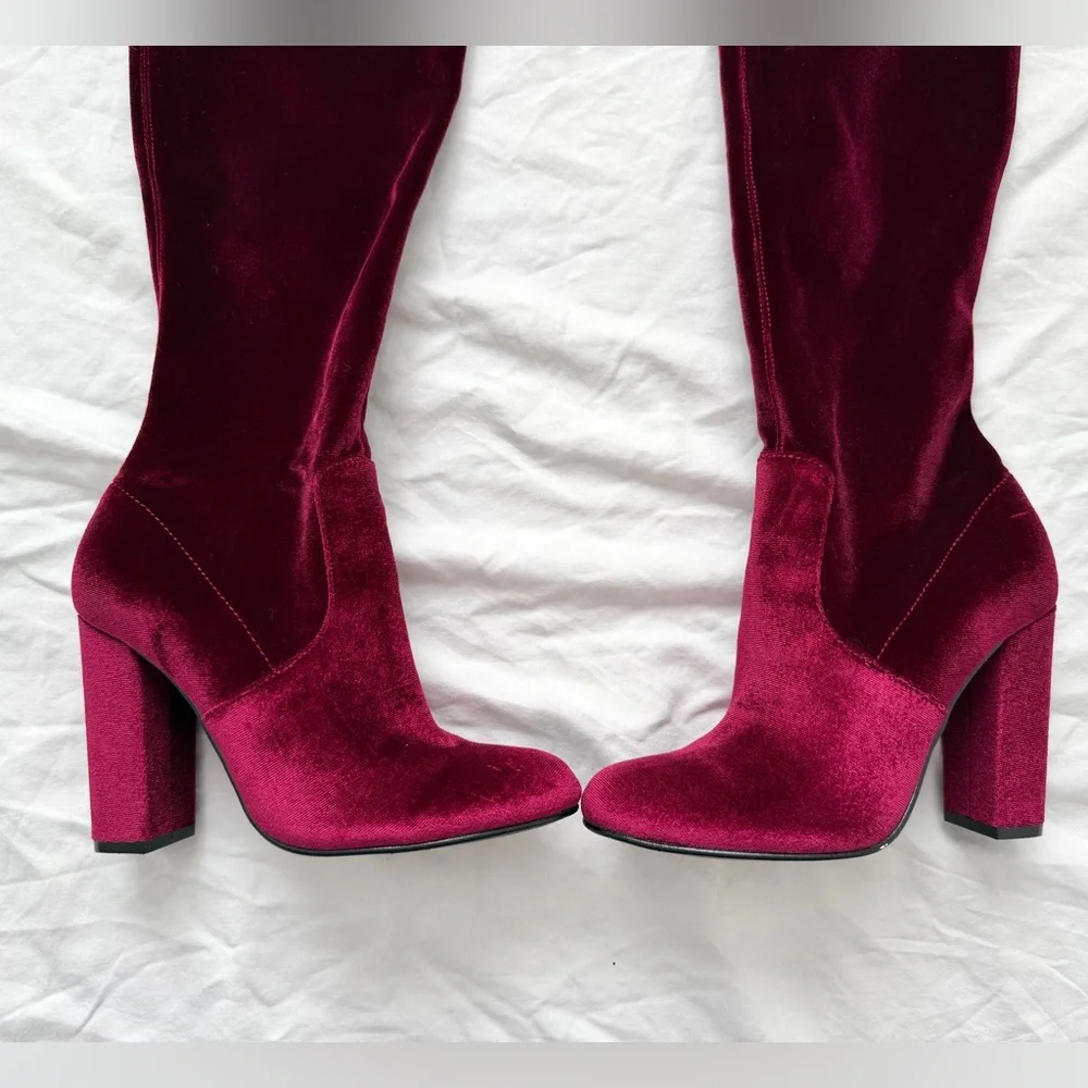 Chinese Laundry Red Wine Brenda Velvet Over The Knee Boots | Burgundy | Size 6